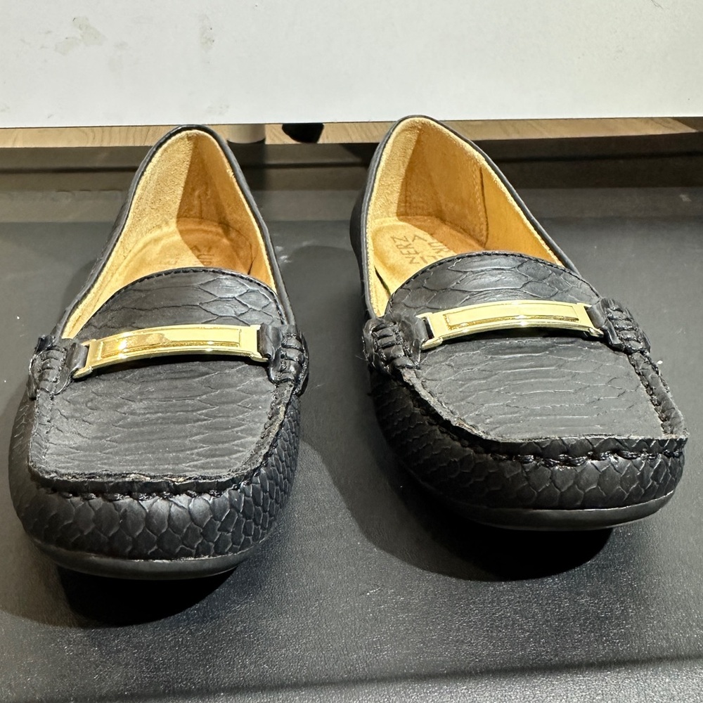 Naturalizer Women Gadget 6 US Black Shimmer Snake Slip On Flats Loafers Leather